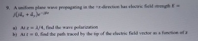 Solved A uniform plane wave propagating in the +z-direction | Chegg.com