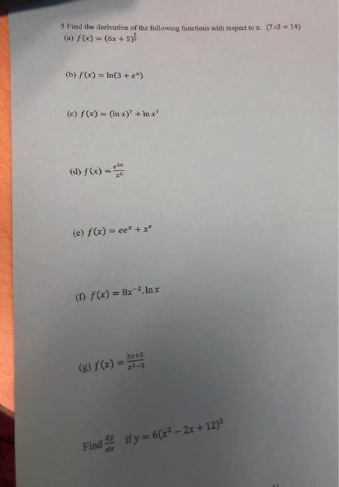 Solved S Find the derivative of the following functions with | Chegg.com