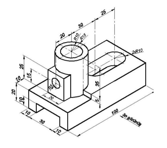 Solved : Draw the front view of the part given perspective | Chegg.com