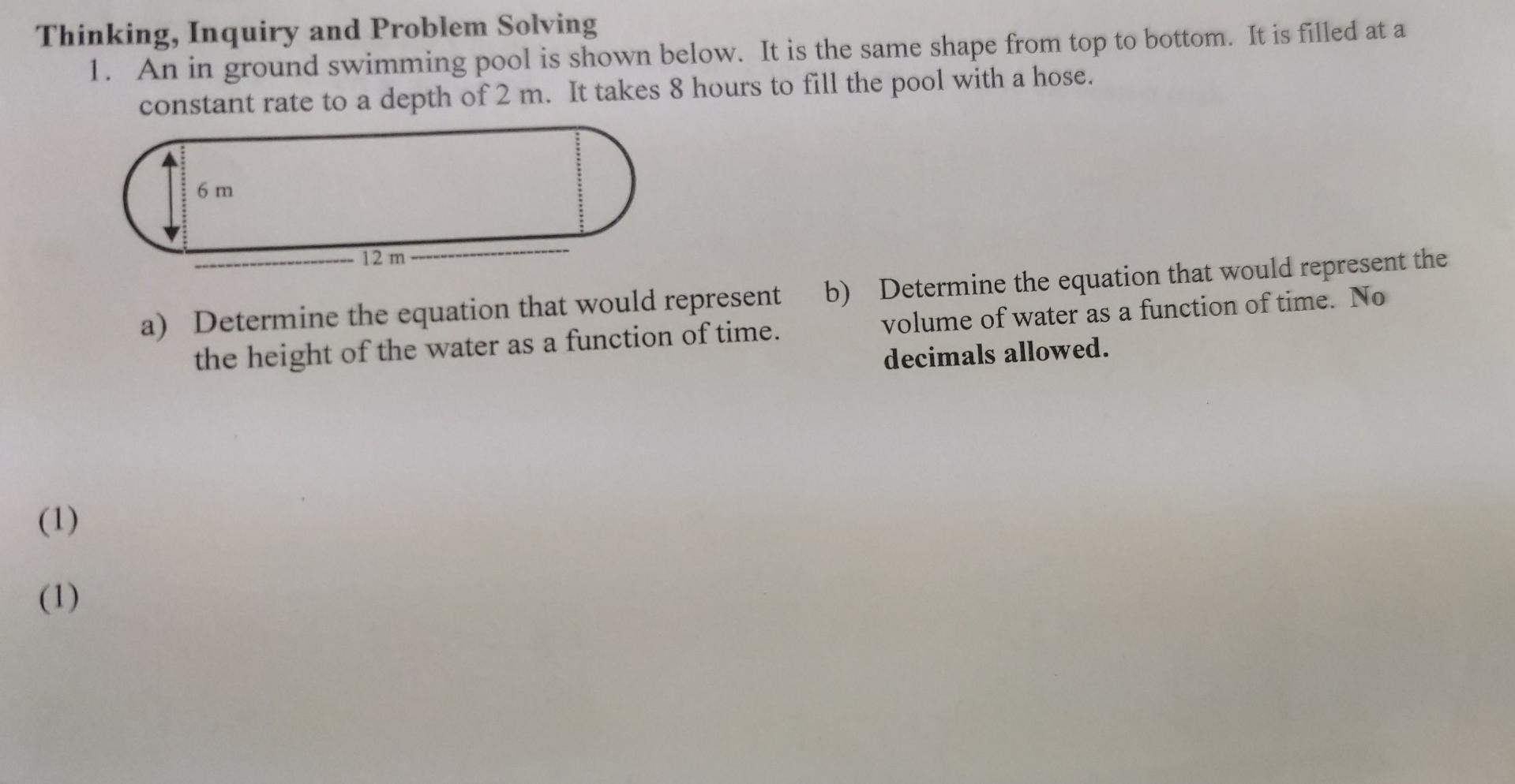 Pool Diving Math Problem Solved Thinking, Inquiry and Problem Solving 1. An in ground | Chegg.com