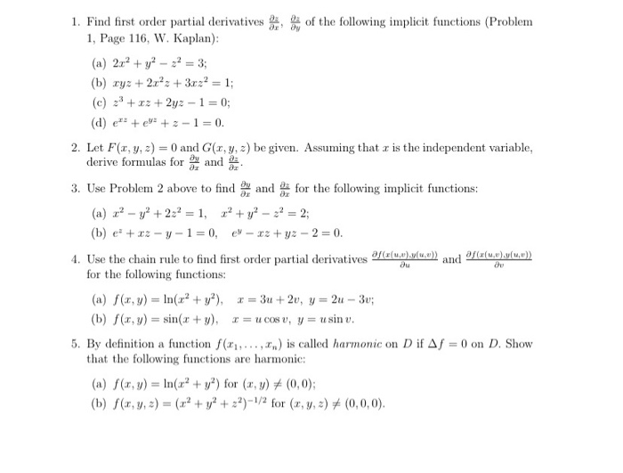 Solved 1. Find first order partial derivatives of the | Chegg.com