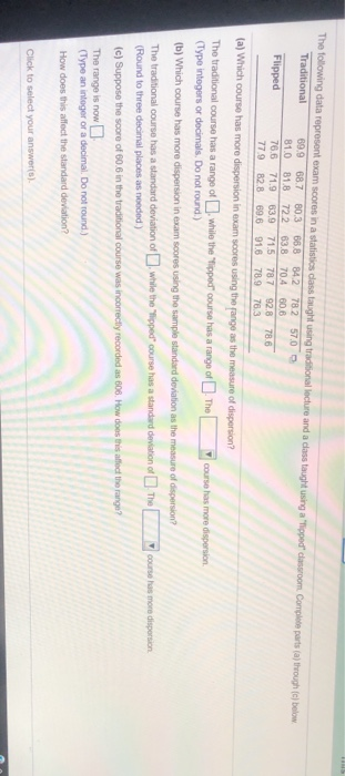 Solved The following data represent exam scores in a | Chegg.com