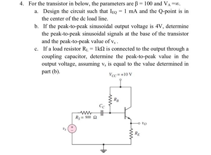 1. For the circuit below, the transistor parameters | Chegg.com