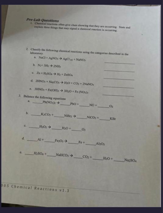 Solved Pre-Lab Questions 1. Comeical reactions ontes swe | Chegg.com