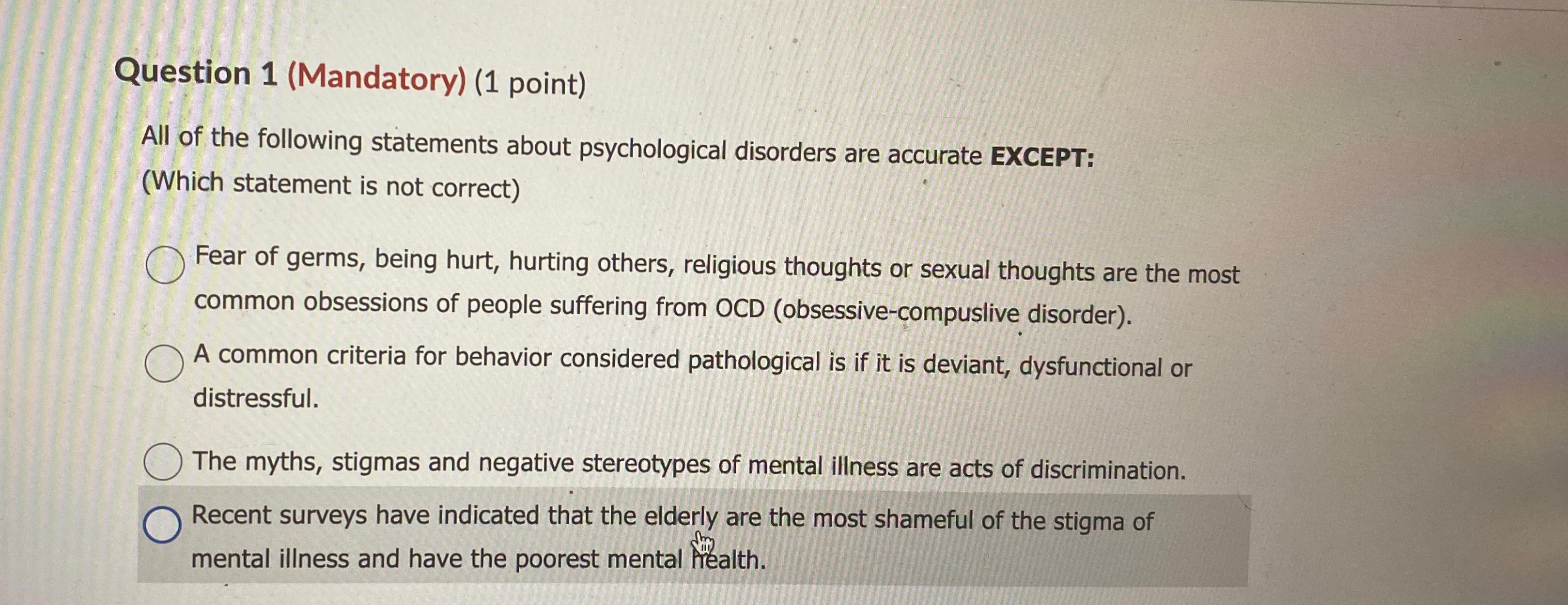 Solved Question 1 Mandatory 1 point All of the following