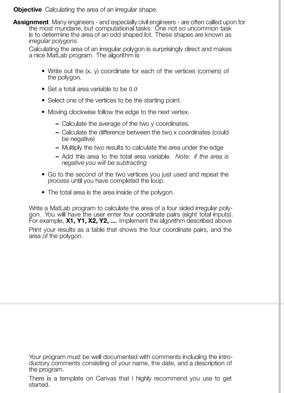 Solved Objective Calculating the area of an irregular shape 