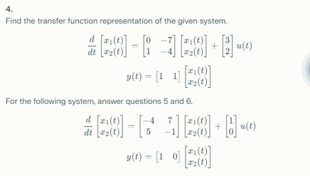 Solved Find the transfer function representation of the | Chegg.com