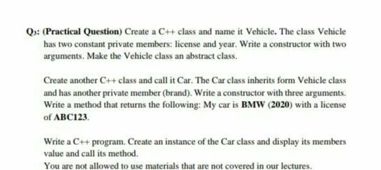 Solved Qx: (Practical Question) Create a C++ class and name | Chegg.com
