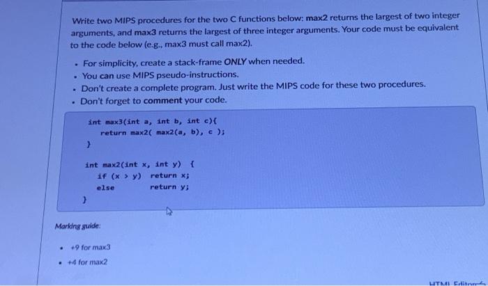 Solved Write two MIPS procedures for the two C functions | Chegg.com