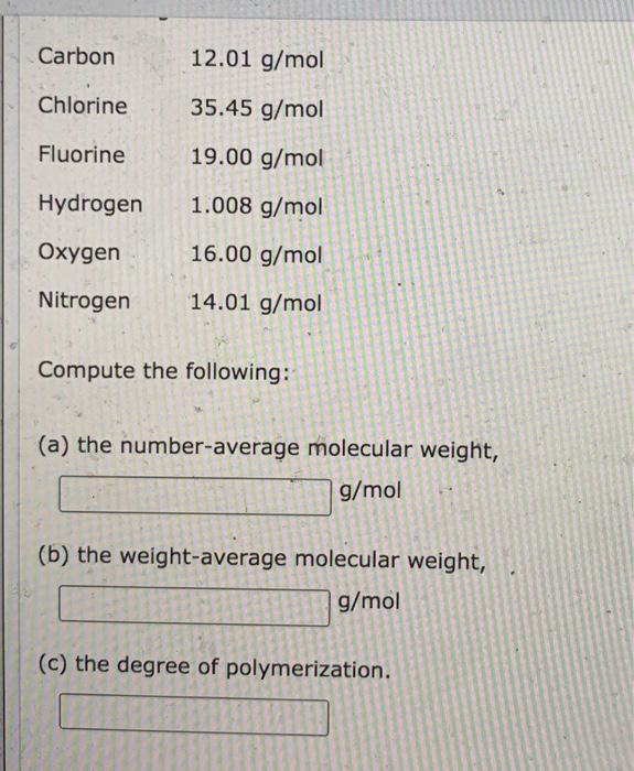 Solved The following table lists molecular weight data for a | Chegg.com
