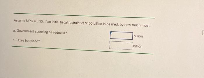 Solved Assume MPC = 0.95. If An Initial Fiscal Restraint Of | Chegg.com