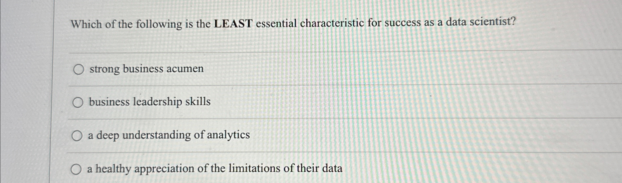Solved Which of the following is the LEAST essential | Chegg.com