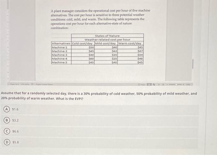Solved A plant manager considers the operational cost per | Chegg.com