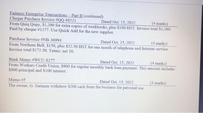 Wcu Final Exam Schedule Fall 2022 Faimess Enterprise Transactions - Part Ii (Total Of | Chegg.com