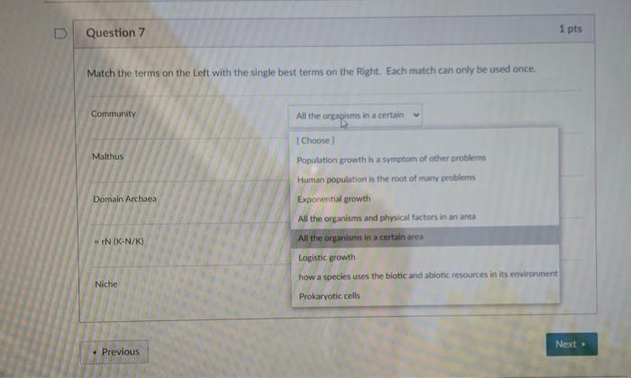 Solved Question 7 1 pts Match the terms on the left with the | Chegg.com