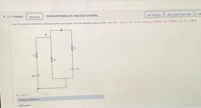 Find the potential difference between point a and point b for the situstion shown below. Here \( \delta_{1}=12.0 \mathrm{~V},