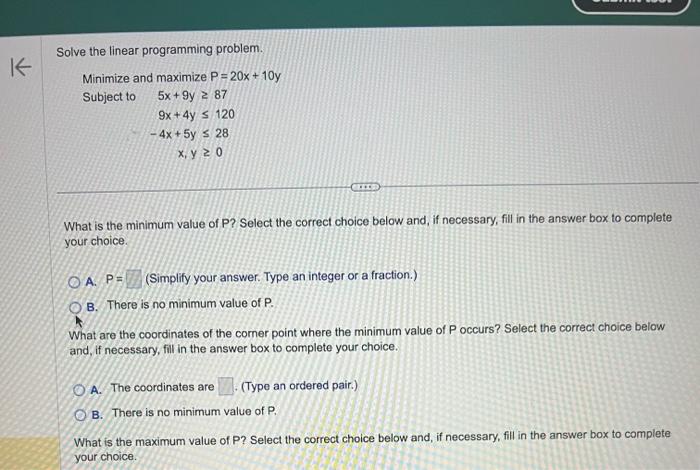 Solved Solve the linear programming problem. Minimize and | Chegg.com