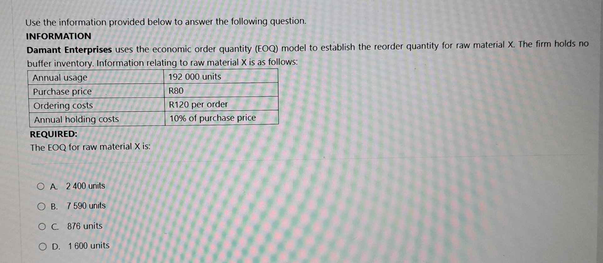 Solved Use the information provided below to answer the | Chegg.com