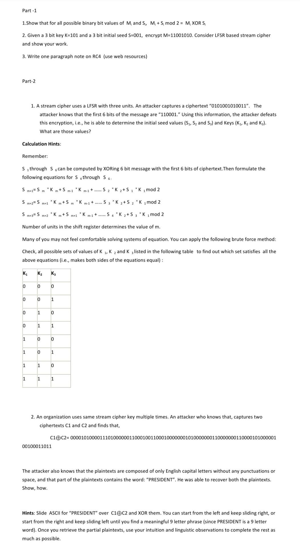 Solved Part -1 1.Show that for all possible binary bit | Chegg.com