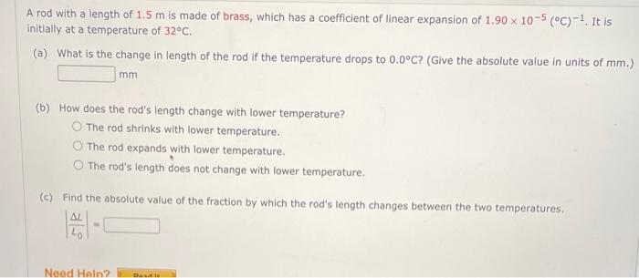 Solved A rod with a length of 1.5 m is made of brass, which | Chegg.com