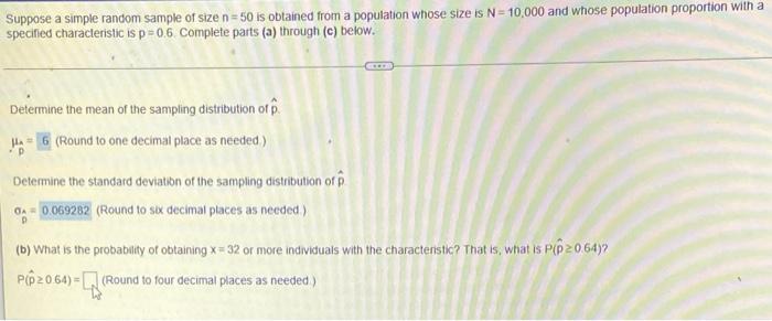 Solved Suppose a simple random sample of size n = 50 is | Chegg.com