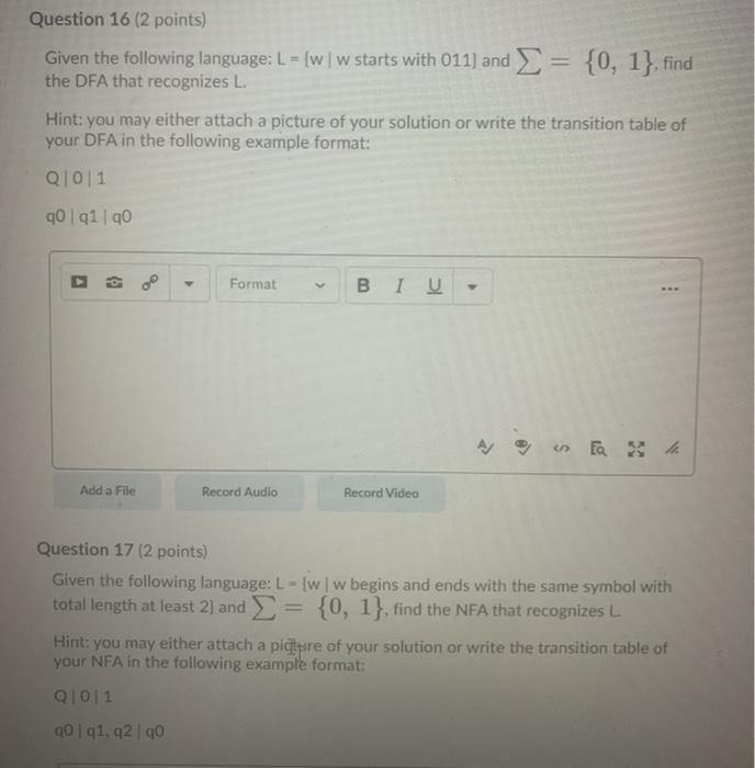 Solved Question 16 (2 points) Given the following language: | Chegg.com