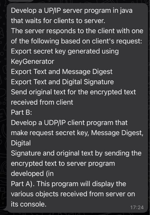 Solved Develop a UP/IP server program in java that waits for | Chegg.com