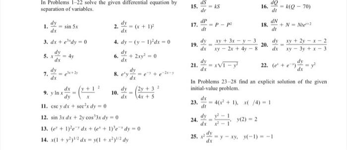Solved In Problems 1-22 solve the given differential | Chegg.com