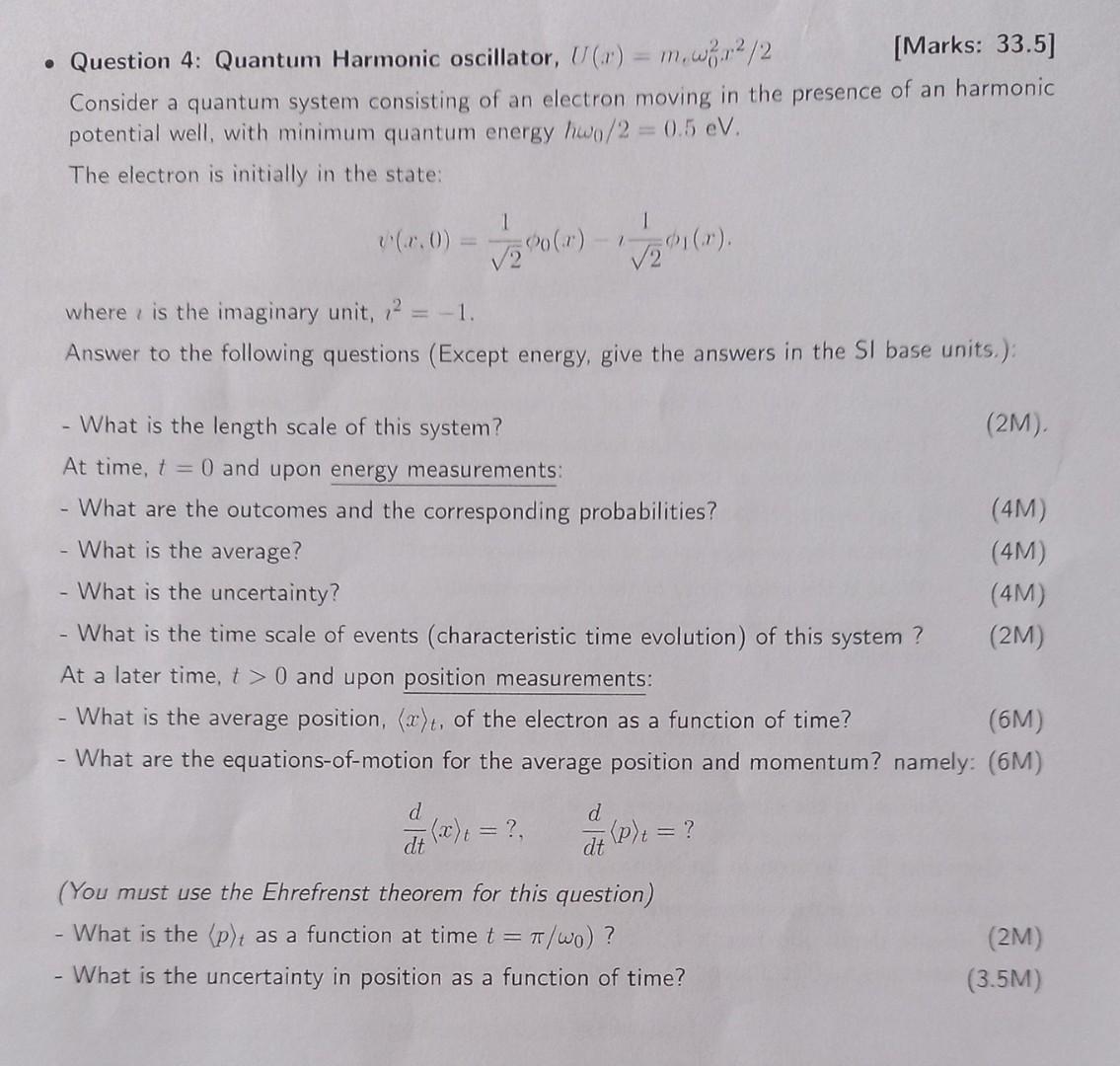  Question 4 Quantum Harmonic oscillator,