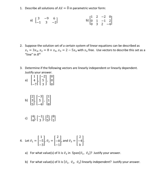 Solved 1 Describe All Solutions Of Az 7 In Parametric Chegg Com