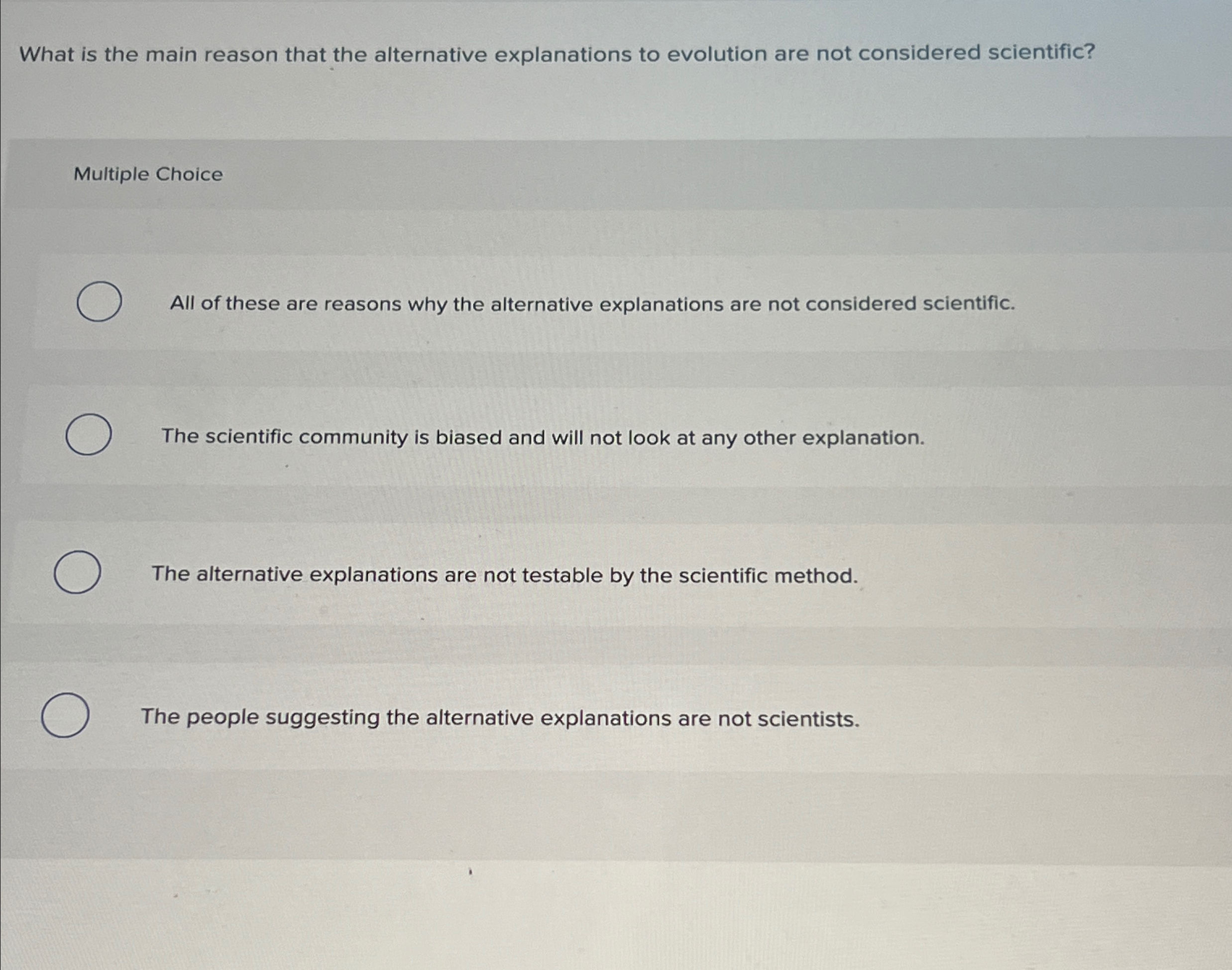 Solved What is the main reason that the alternative | Chegg.com
