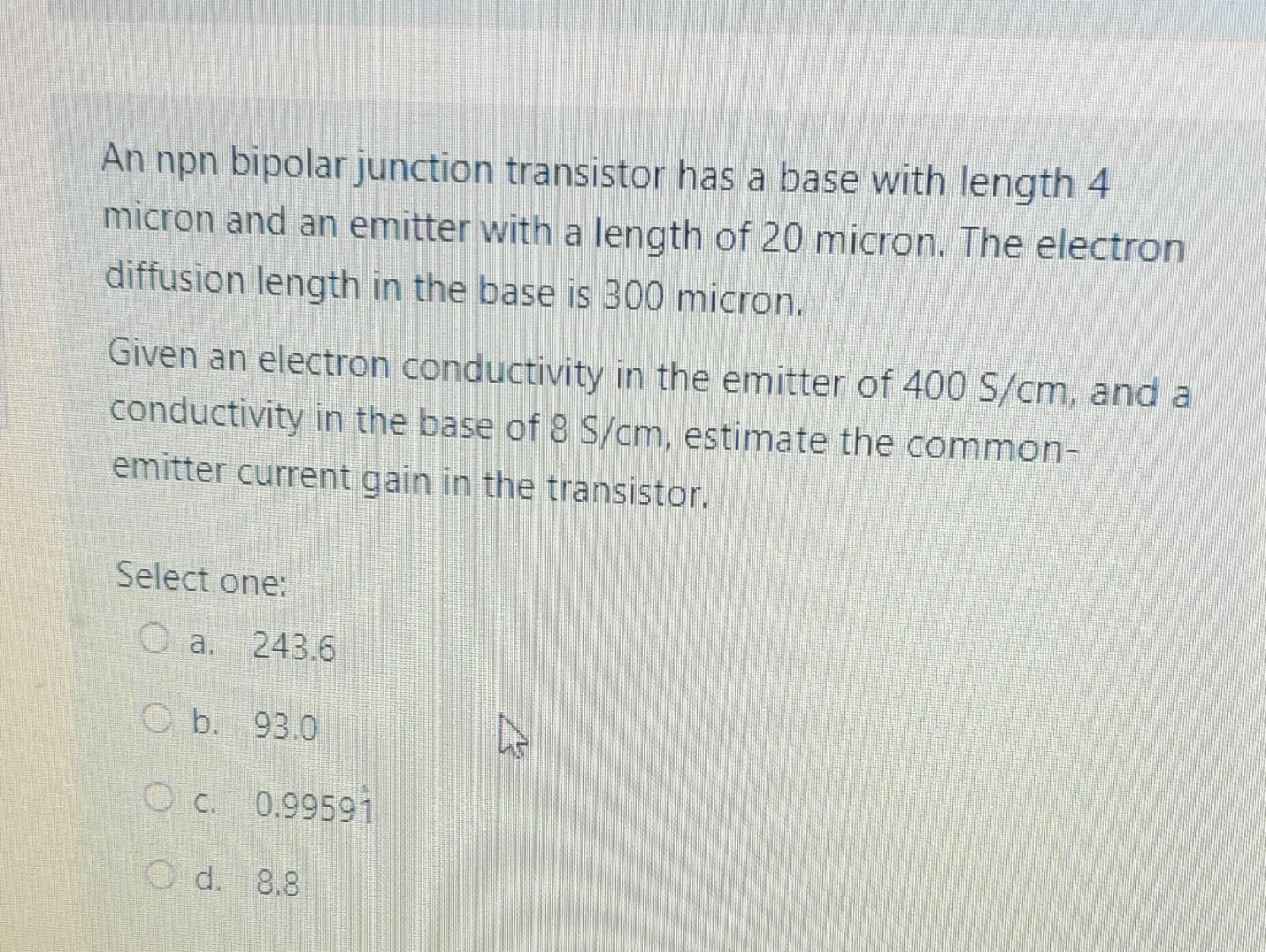 Solved An npn bipolar junction transistor has a base with | Chegg.com