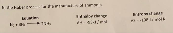 Solved In The Haber Process For The Manufacture Of Ammonia | Chegg.com