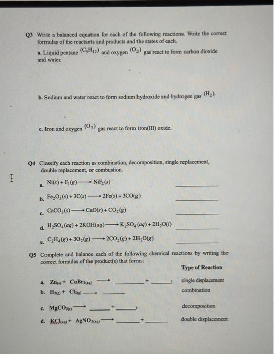 Solved Q3 Write a balanced equation for each of the | Chegg.com