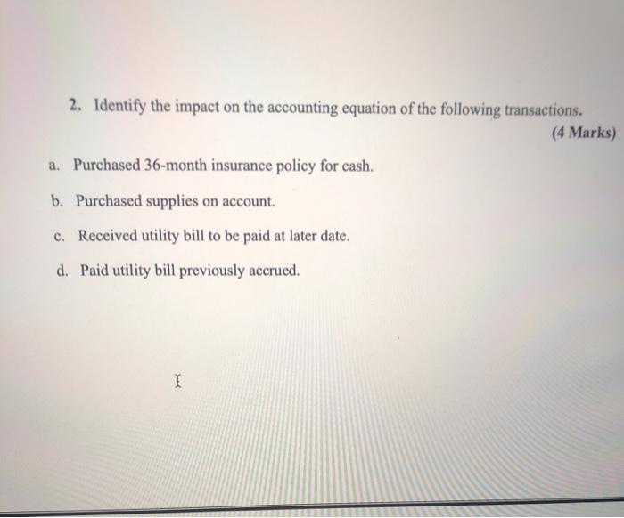 Solved 2. Identify the impact on the accounting equation of | Chegg.com