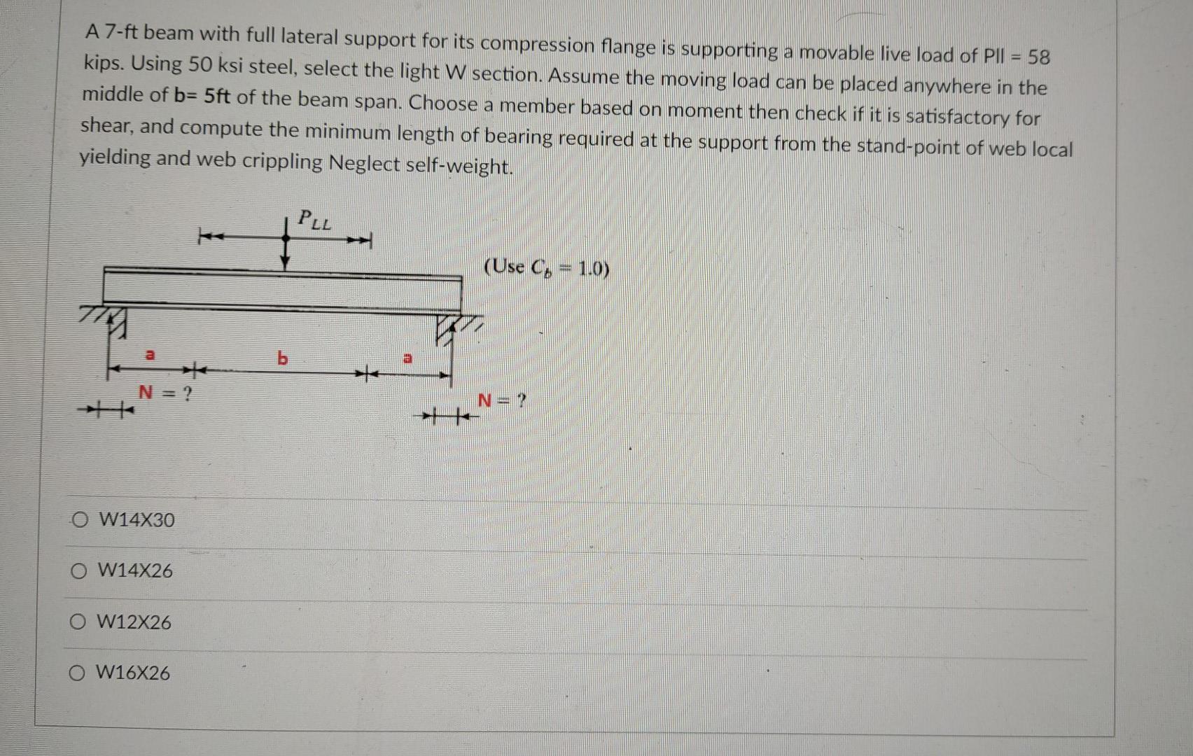 Solved An 7ft beam with full lateral support for its