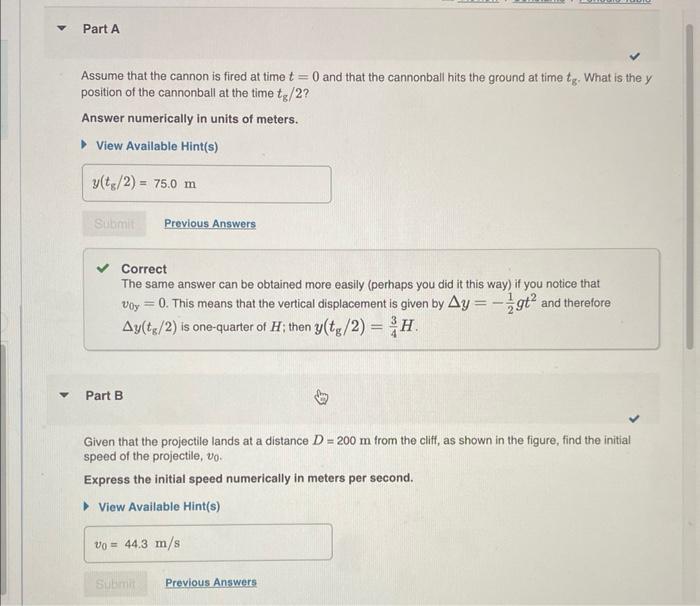Assume that the cannon is fired at time \( t=0 \) and that the cannonball hits the ground at time \( t_{\mathrm{g}} \). What 