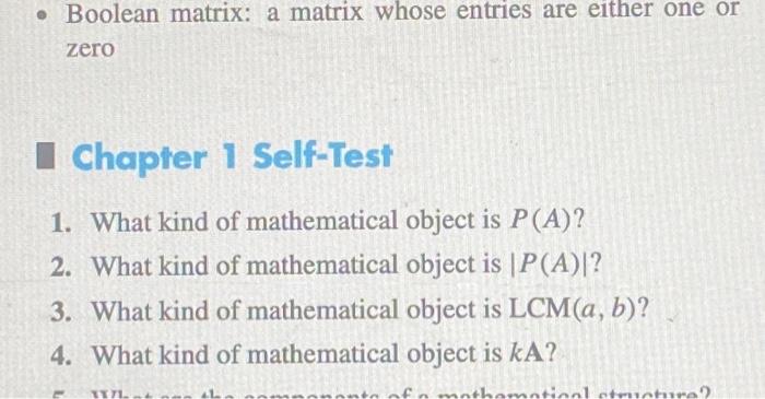 Solved • Boolean matrix: a matrix whose entries are either | Chegg.com