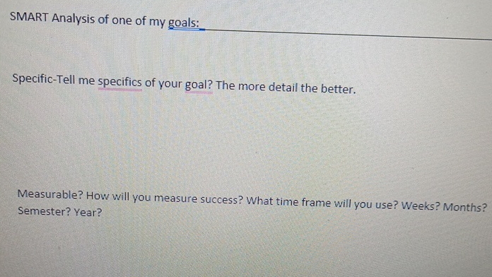 Solved SMART Analysis of one of my goals:Specific-Tell me | Chegg.com
