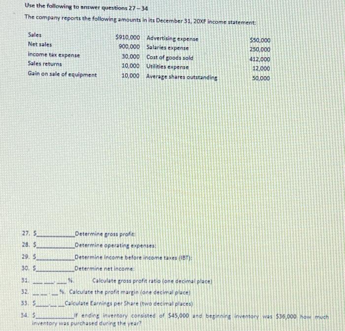 Solved Use the following to answer questions 27−34 The | Chegg.com