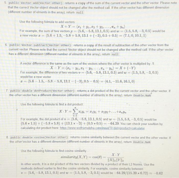 Solved 5. public Vector add(Vector other) returns a copy of | Chegg.com