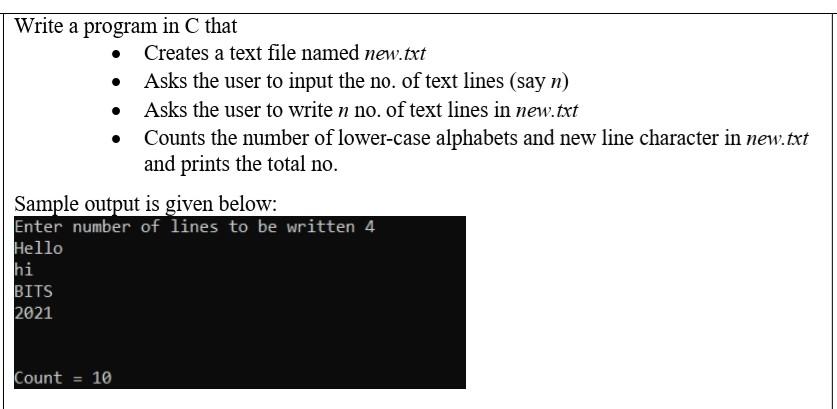 Solved Write a program in C that Creates a text file named | Chegg.com