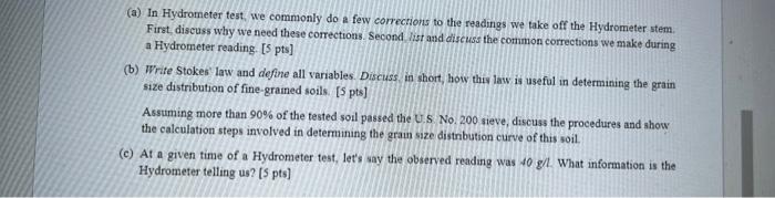 Solved (a) In Hydrometer test, we commonly do a few | Chegg.com