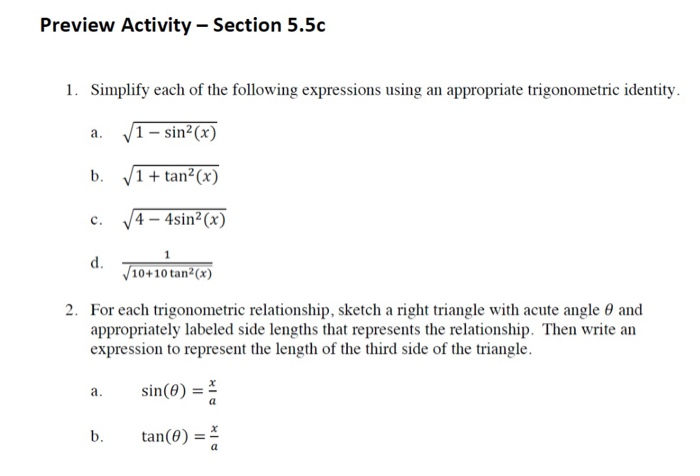 Solved Preview Activity - Section 5.5c 1. Simplify Each Of | Chegg.com