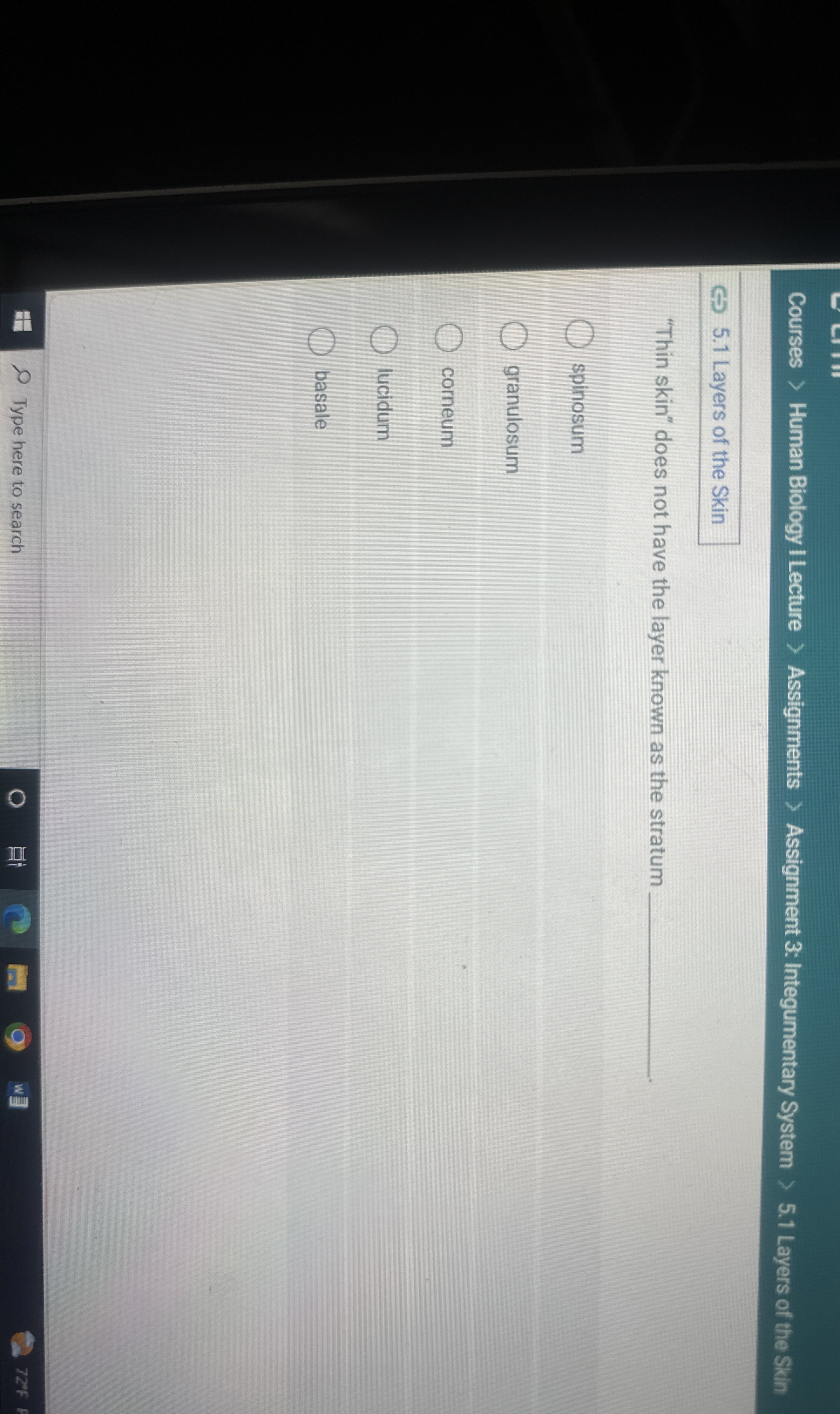 Solved ↔5.1 ﻿Layers of the Skin"Thin skin" does not have the