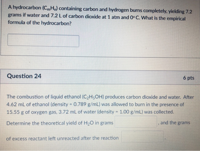 Solved A hydrocarbon (CMH) containing carbon and hydrogen | Chegg.com