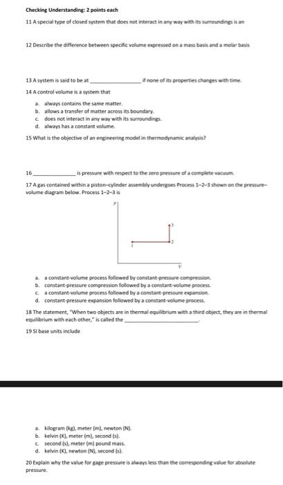 Solved Checking Understanding: 2 points each 11 A special | Chegg.com