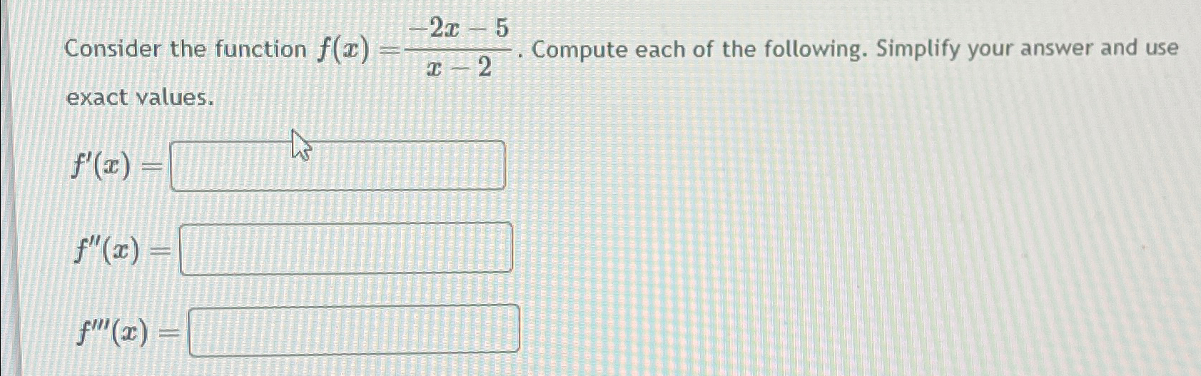 Solved Consider the function f(x)=-2x-5x-2. ﻿Compute each of | Chegg.com