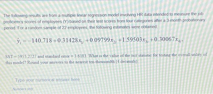 Solved The following results are from a multiple linear | Chegg.com