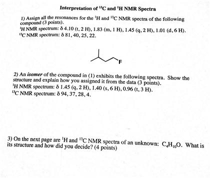 Solved Interpretation of 13 C and 1 H NMR Spectra Assign | Chegg.com